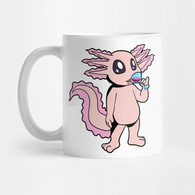 Comic axolotl enjoys a glass of wine - wine drinker by Modern Medieval Design